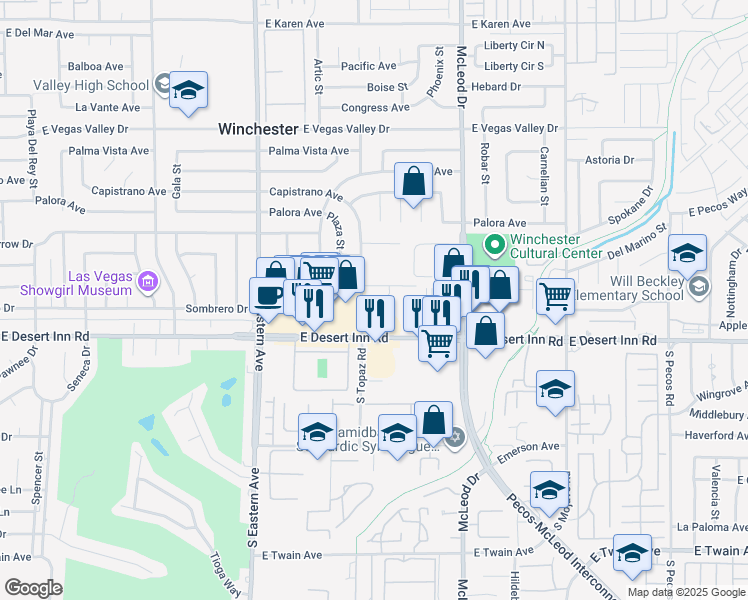 map of restaurants, bars, coffee shops, grocery stores, and more near 2641 Sumac Lane in Las Vegas