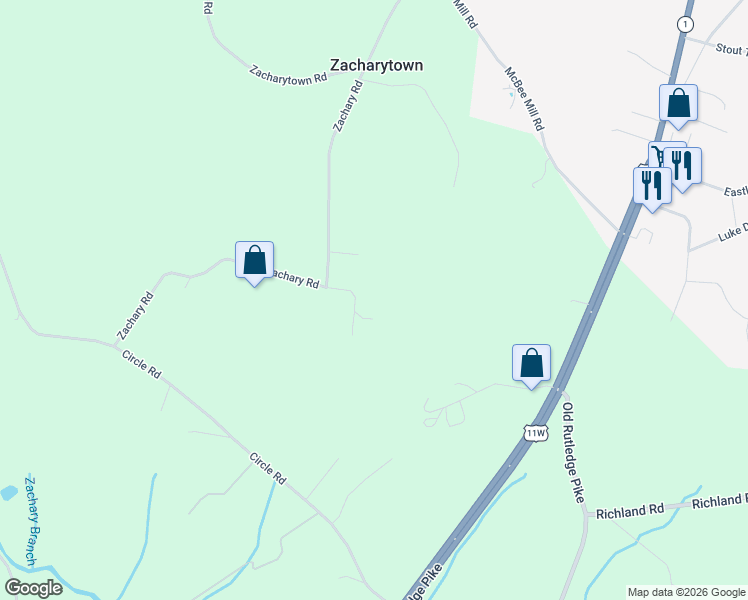 map of restaurants, bars, coffee shops, grocery stores, and more near 6104 Zachary Road in Knox County