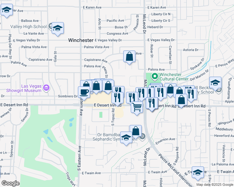 map of restaurants, bars, coffee shops, grocery stores, and more near 2641 Sumac Lane in Las Vegas
