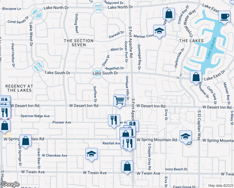 map of restaurants, bars, coffee shops, grocery stores, and more near 3329 Agustine Circle in Las Vegas