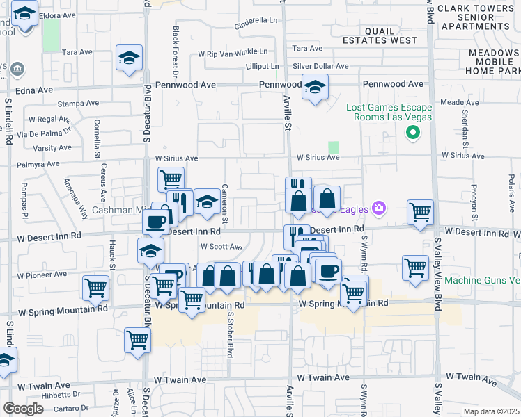 map of restaurants, bars, coffee shops, grocery stores, and more near 3263 Savalli Street in Las Vegas