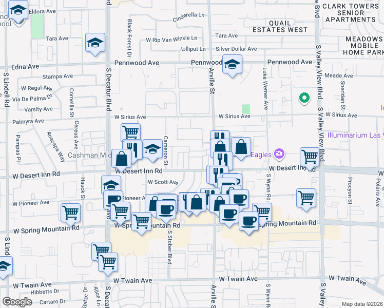 map of restaurants, bars, coffee shops, grocery stores, and more near 3263 Savalli Street in Las Vegas
