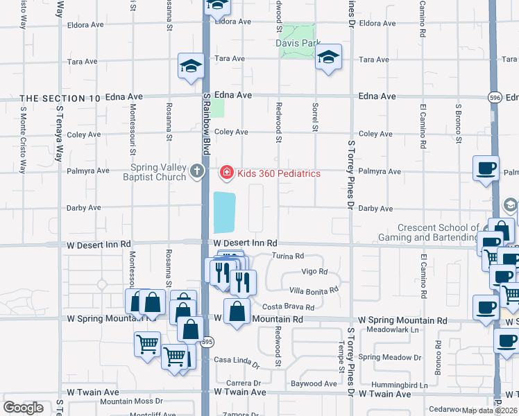 map of restaurants, bars, coffee shops, grocery stores, and more near 3205 Sterlingshire Drive in Las Vegas