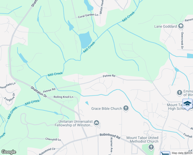 map of restaurants, bars, coffee shops, grocery stores, and more near 969 Petree Road in Winston-Salem