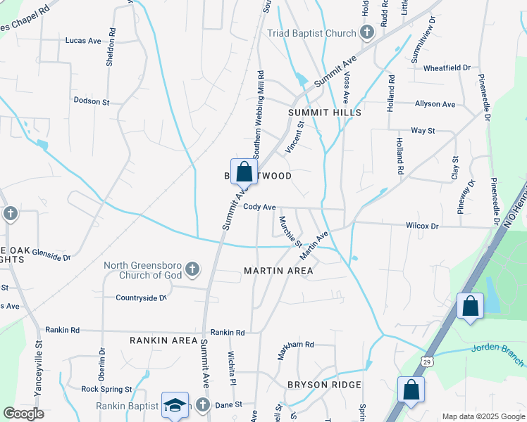 map of restaurants, bars, coffee shops, grocery stores, and more near 1618 Cody Avenue in Greensboro