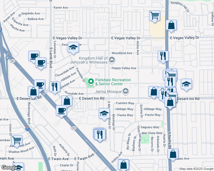 map of restaurants, bars, coffee shops, grocery stores, and more near 3256 South Mountain Vista Street in Las Vegas