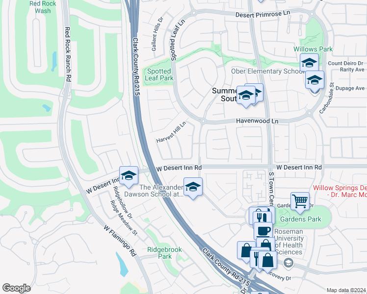 map of restaurants, bars, coffee shops, grocery stores, and more near 3236 Rushing Waters Place in Las Vegas