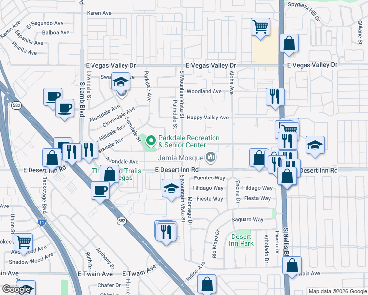 map of restaurants, bars, coffee shops, grocery stores, and more near 3256 South Mountain Vista Street in Las Vegas