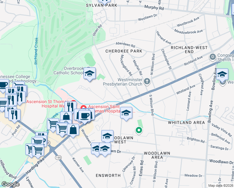 map of restaurants, bars, coffee shops, grocery stores, and more near 4210 Harding Pike in Nashville