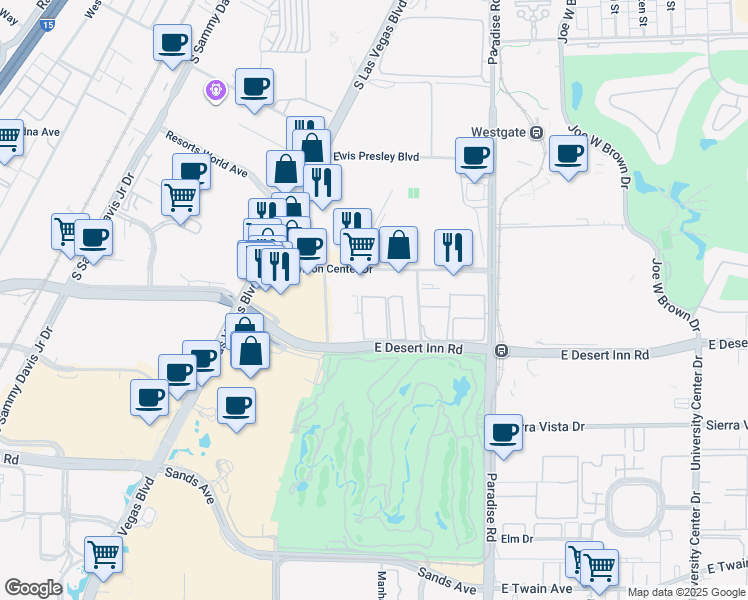 map of restaurants, bars, coffee shops, grocery stores, and more near 350 East Desert Inn Road in Las Vegas