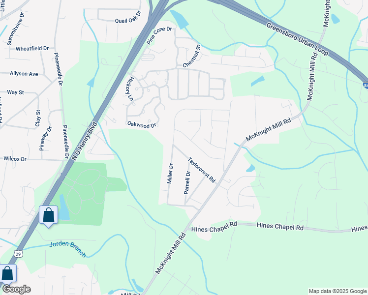map of restaurants, bars, coffee shops, grocery stores, and more near 2905 Taylorcrest Road in Greensboro
