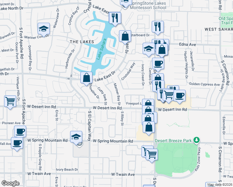 map of restaurants, bars, coffee shops, grocery stores, and more near 3261 Mariner Bay Street in Las Vegas