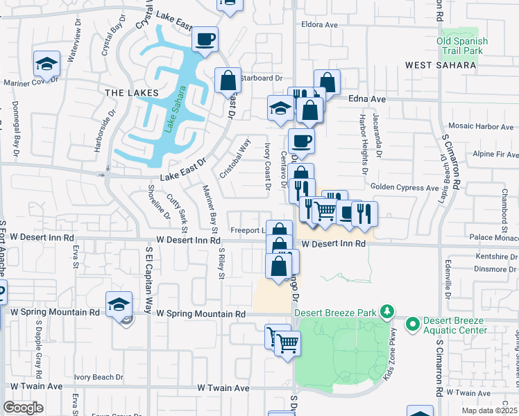 map of restaurants, bars, coffee shops, grocery stores, and more near 8636 Buttercreek Way in Las Vegas