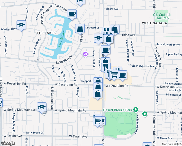 map of restaurants, bars, coffee shops, grocery stores, and more near 8636 Buttercreek Way in Las Vegas