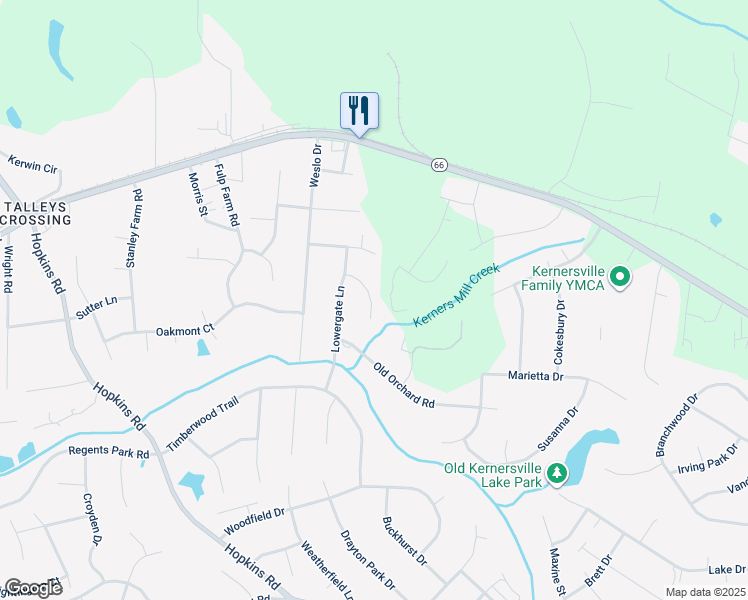 map of restaurants, bars, coffee shops, grocery stores, and more near 6017 Woods Edge Lane in Kernersville