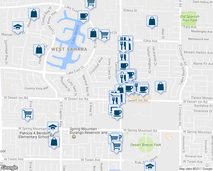map of restaurants, bars, coffee shops, grocery stores, and more near 8612 West Catalonia Drive in Las Vegas