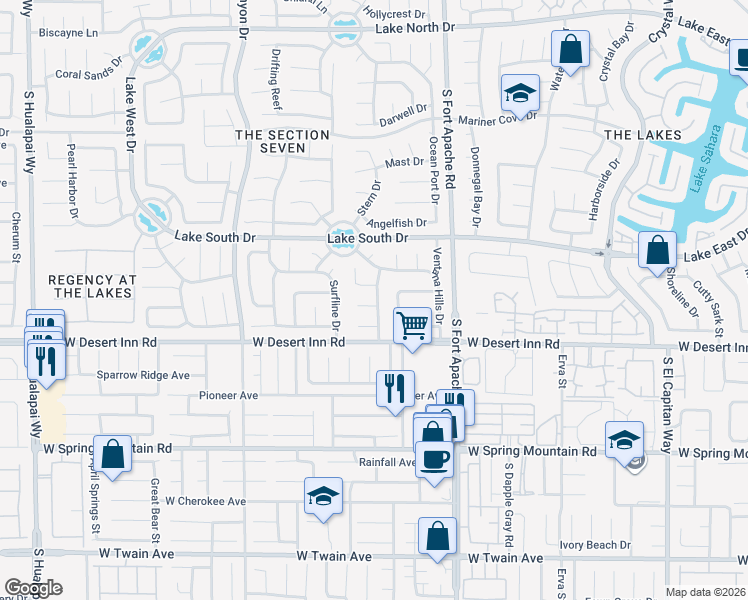 map of restaurants, bars, coffee shops, grocery stores, and more near 3237 Canyon Lake Drive in Las Vegas