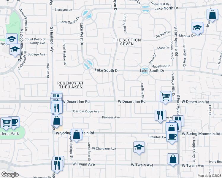 map of restaurants, bars, coffee shops, grocery stores, and more near 1047 South Grand Canyon Drive in Las Vegas