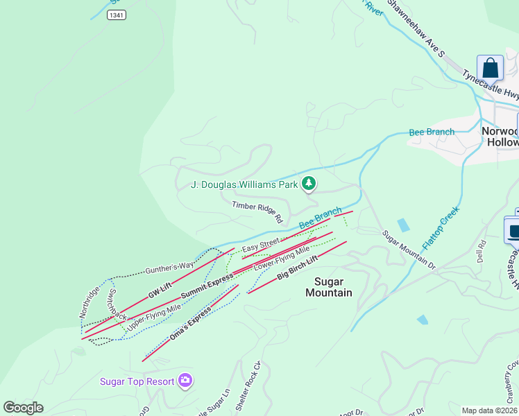 map of restaurants, bars, coffee shops, grocery stores, and more near 281 Timber Ridge Road in Sugar Mountain