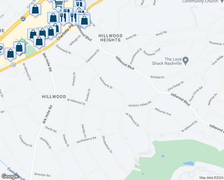 map of restaurants, bars, coffee shops, grocery stores, and more near 724 Summerly Drive in Nashville