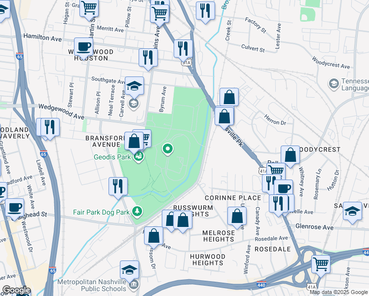 map of restaurants, bars, coffee shops, grocery stores, and more near 625 Smith Avenue in Nashville
