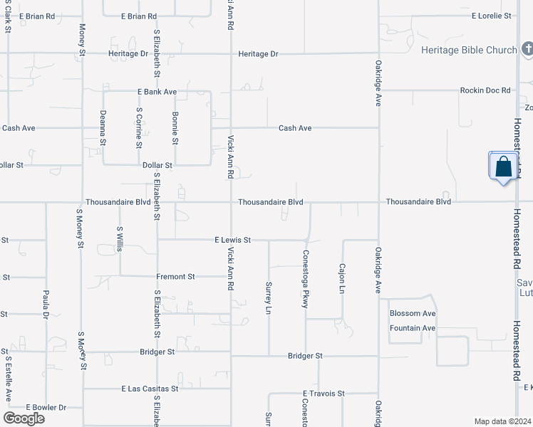 map of restaurants, bars, coffee shops, grocery stores, and more near 2121 Thousandaire Boulevard in Pahrump