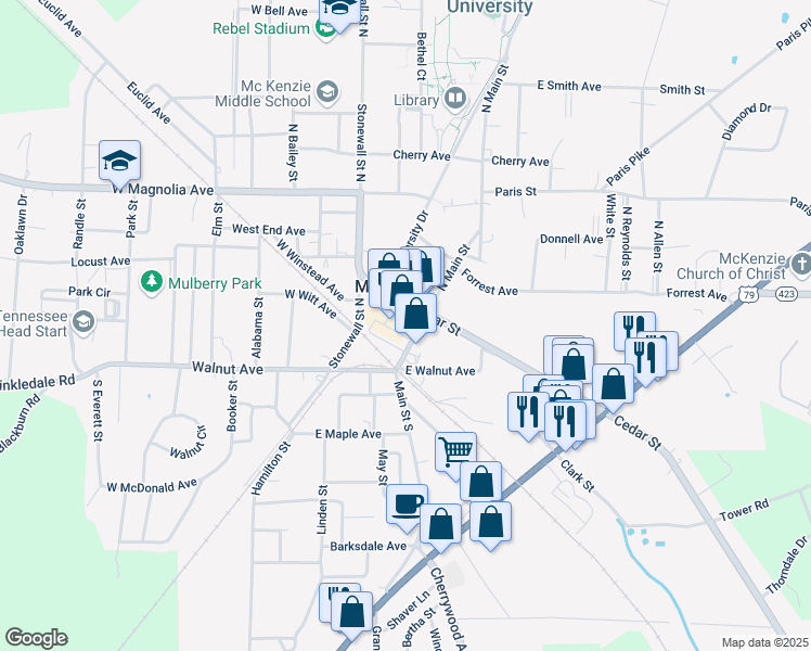 map of restaurants, bars, coffee shops, grocery stores, and more near in McKenzie