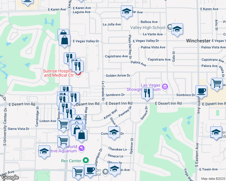 map of restaurants, bars, coffee shops, grocery stores, and more near 1589 Silver Mesa Way in Las Vegas
