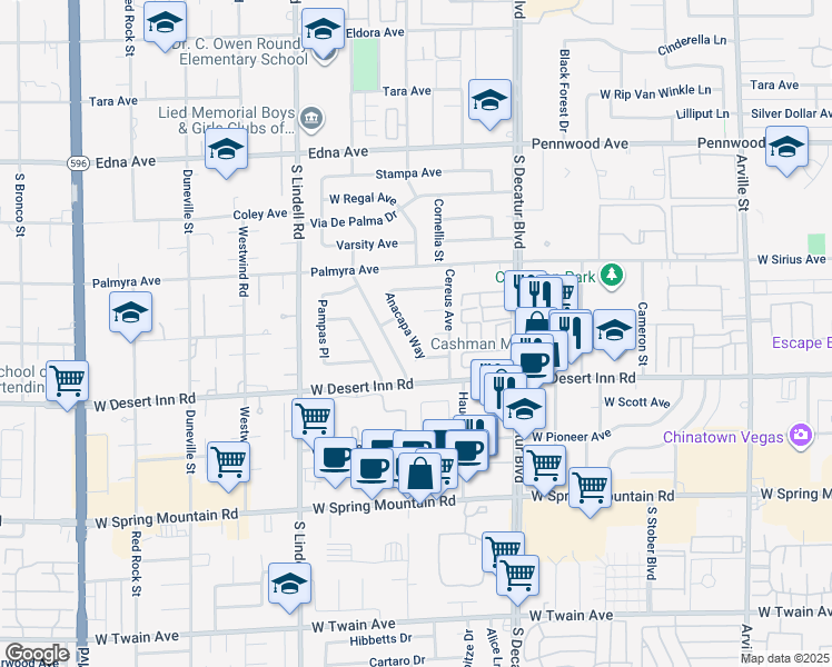 map of restaurants, bars, coffee shops, grocery stores, and more near 3214 Anacapa Way in Las Vegas