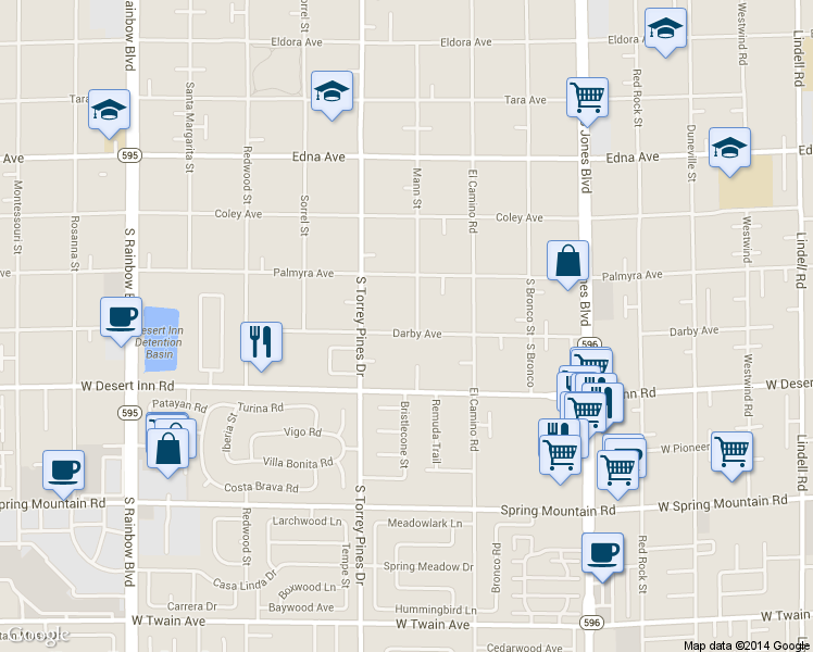 map of restaurants, bars, coffee shops, grocery stores, and more near 3195 Mann St in Las Vegas