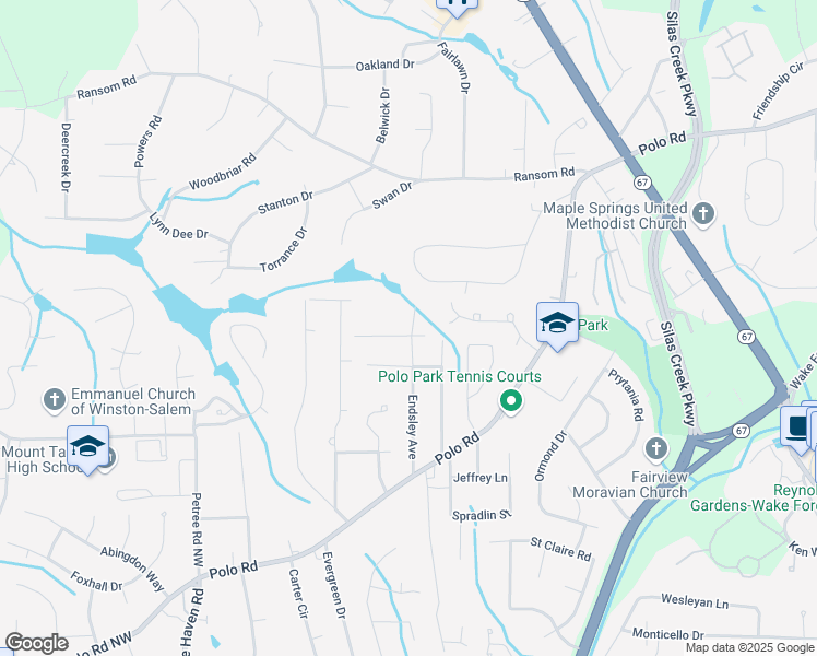 map of restaurants, bars, coffee shops, grocery stores, and more near 2302 Redbud Lane in Winston-Salem