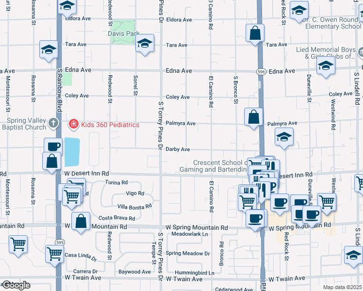 map of restaurants, bars, coffee shops, grocery stores, and more near 3195 Mann Street in Las Vegas
