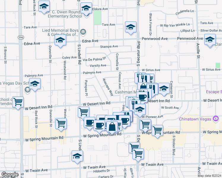 map of restaurants, bars, coffee shops, grocery stores, and more near 3214 Anacapa Way in Las Vegas
