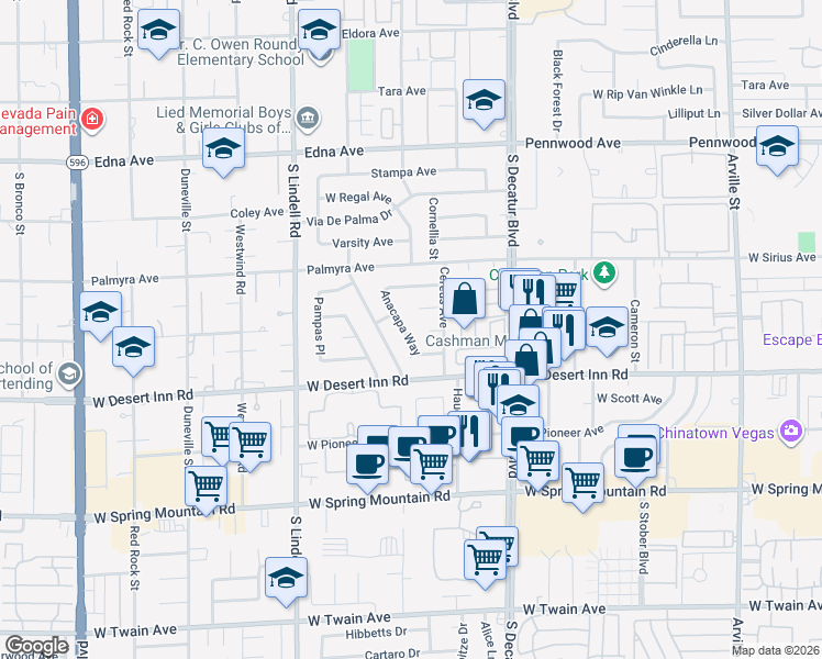 map of restaurants, bars, coffee shops, grocery stores, and more near 5176 Cereus Court in Las Vegas