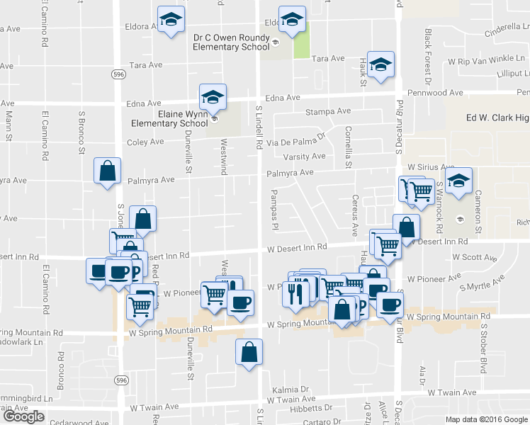 map of restaurants, bars, coffee shops, grocery stores, and more near 3156 South Lindell Road in Las Vegas