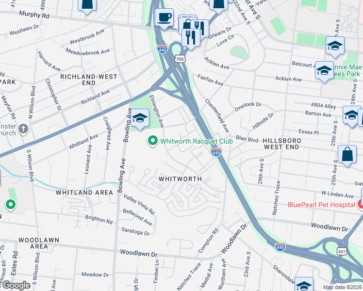 map of restaurants, bars, coffee shops, grocery stores, and more near 420 Elmington Avenue in Nashville