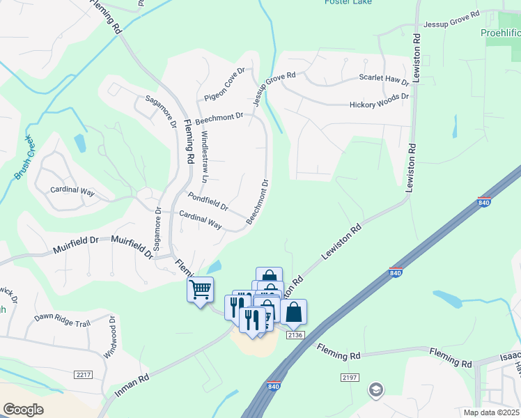 map of restaurants, bars, coffee shops, grocery stores, and more near 5272 Beechmont Drive in Greensboro