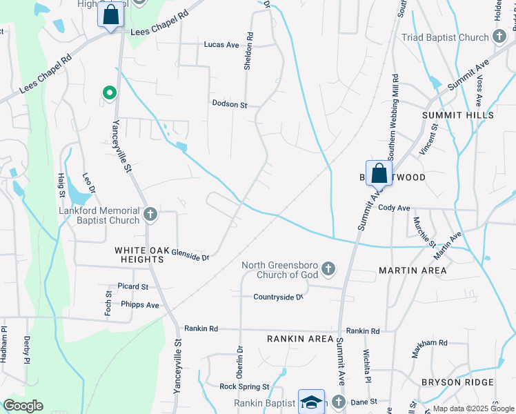 map of restaurants, bars, coffee shops, grocery stores, and more near 1700 Glenside Drive in Greensboro