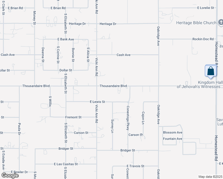 map of restaurants, bars, coffee shops, grocery stores, and more near 2121 Thousandaire Boulevard in Pahrump
