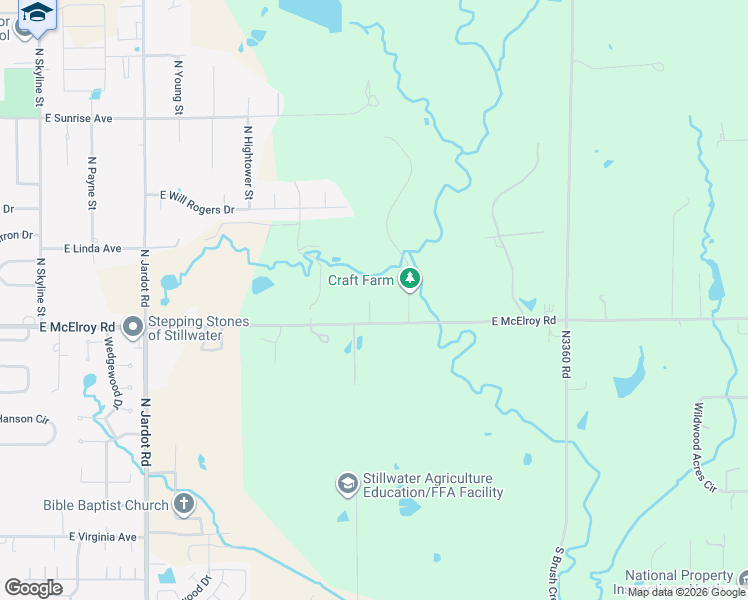 map of restaurants, bars, coffee shops, grocery stores, and more near 3000 East McElroy Road in Stillwater