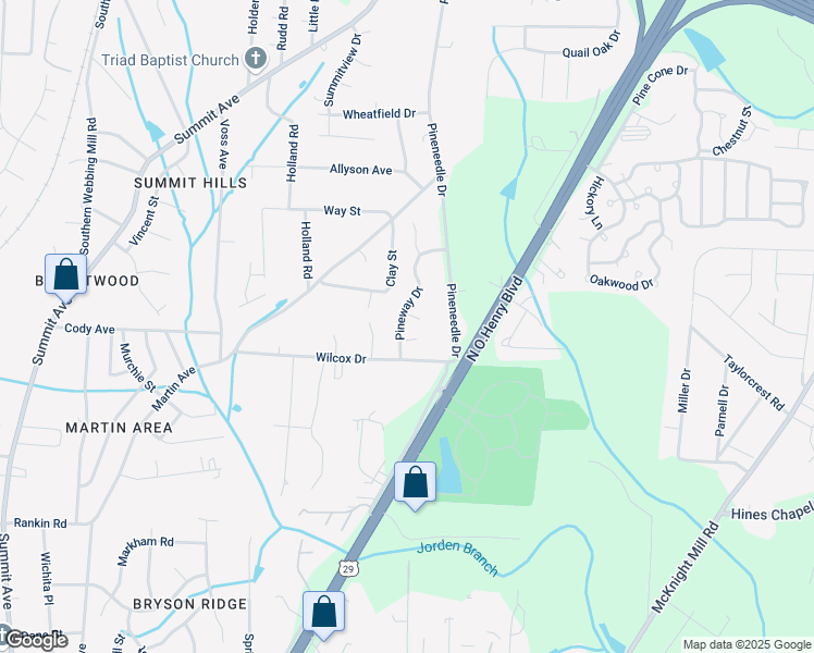 map of restaurants, bars, coffee shops, grocery stores, and more near 3712 Pineway Drive in Greensboro