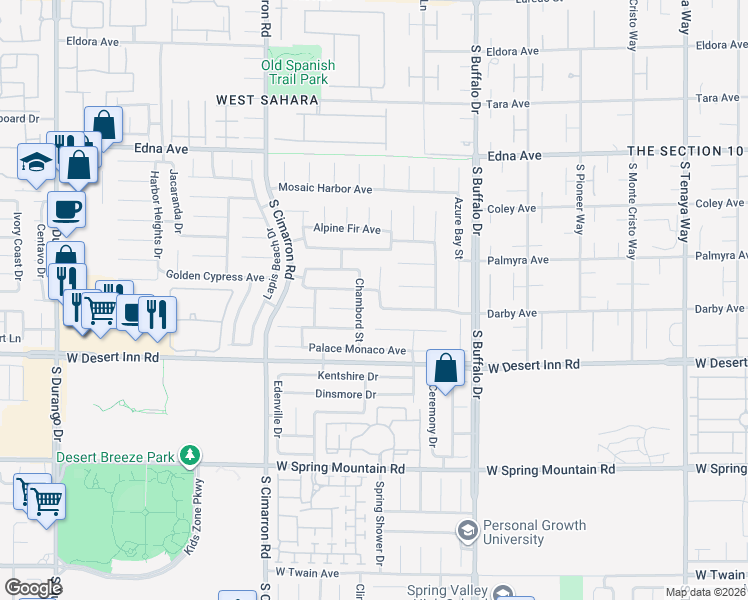 map of restaurants, bars, coffee shops, grocery stores, and more near 3179 Surf Spray Street in Las Vegas