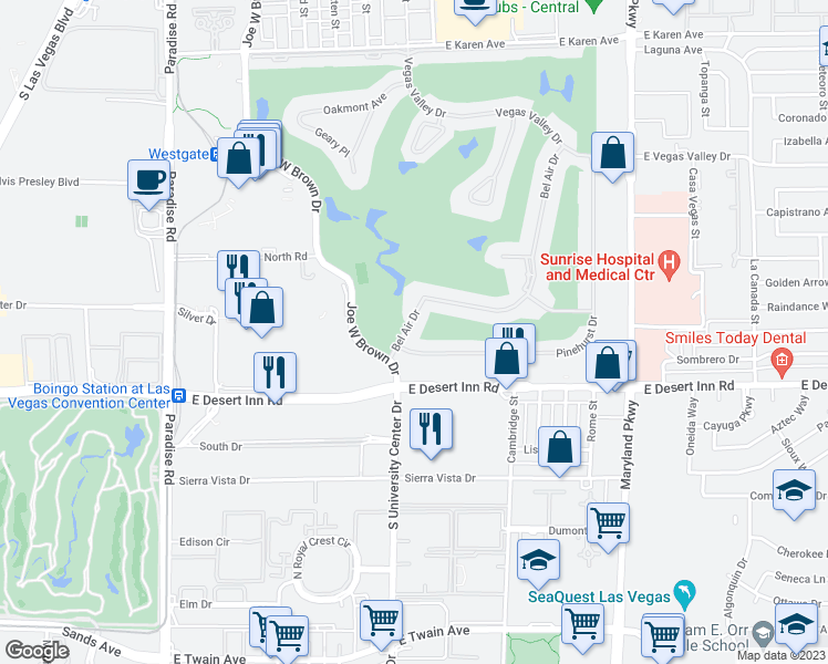 map of restaurants, bars, coffee shops, grocery stores, and more near 3240 Bel Air Drive in Las Vegas