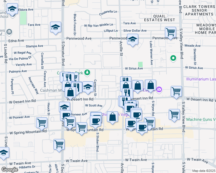 map of restaurants, bars, coffee shops, grocery stores, and more near 4515 Del Oro Drive in Las Vegas