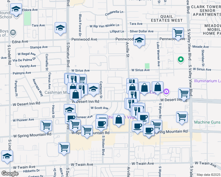 map of restaurants, bars, coffee shops, grocery stores, and more near 4515 Del Oro Drive in Las Vegas