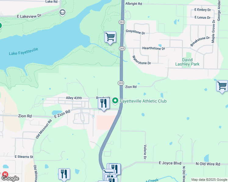 map of restaurants, bars, coffee shops, grocery stores, and more near 4461 North Crossover Road in Fayetteville