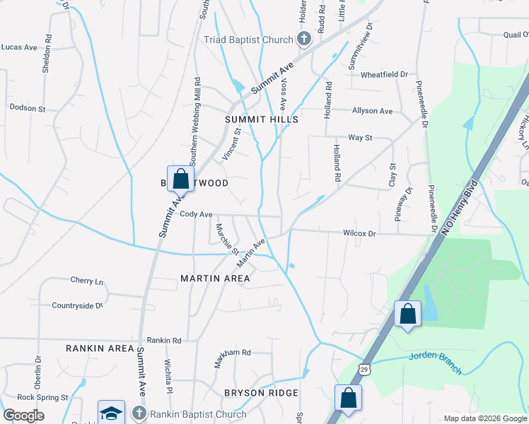 map of restaurants, bars, coffee shops, grocery stores, and more near 4307 Voss Avenue in Greensboro