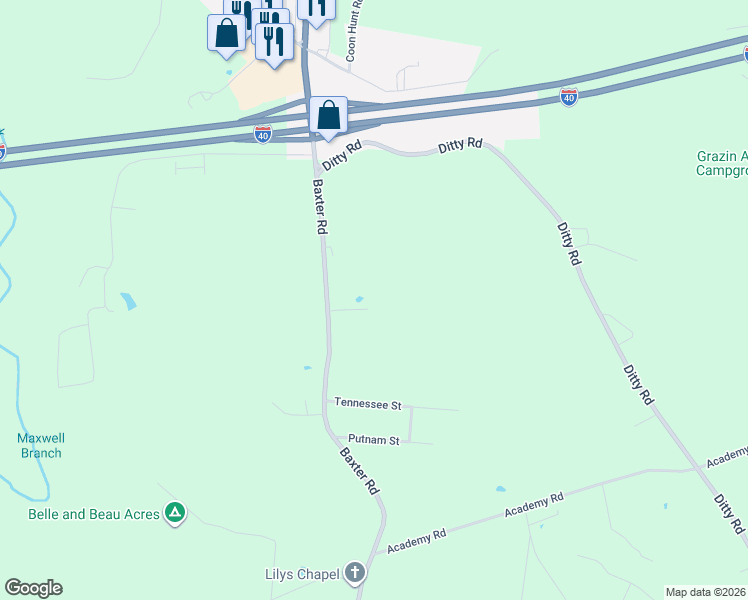 map of restaurants, bars, coffee shops, grocery stores, and more near 3486 Baxter Road in Baxter
