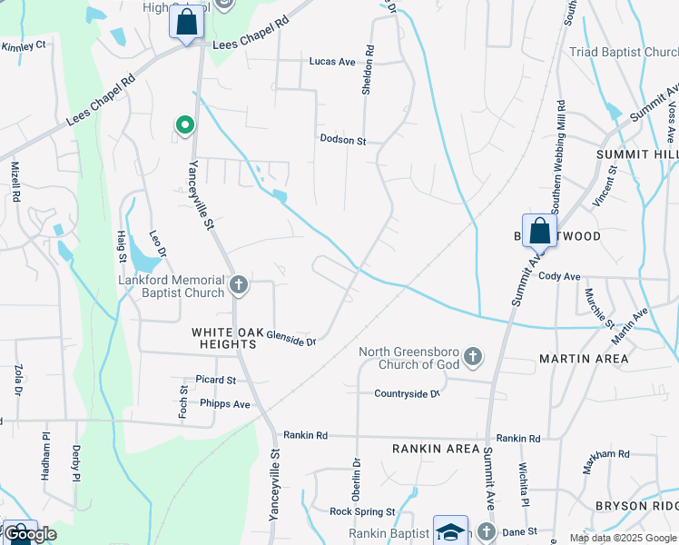 map of restaurants, bars, coffee shops, grocery stores, and more near 1631 Glenside Drive in Greensboro