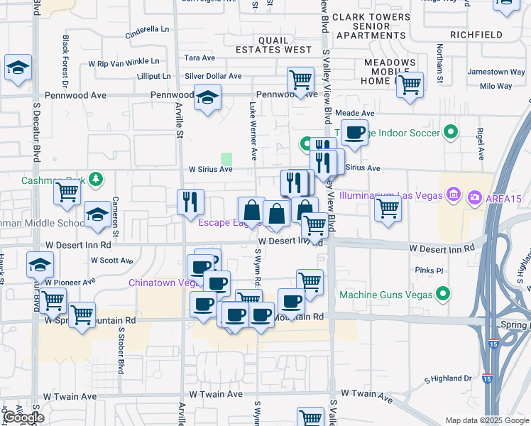 map of restaurants, bars, coffee shops, grocery stores, and more near 3120 South Wynn Road in Las Vegas